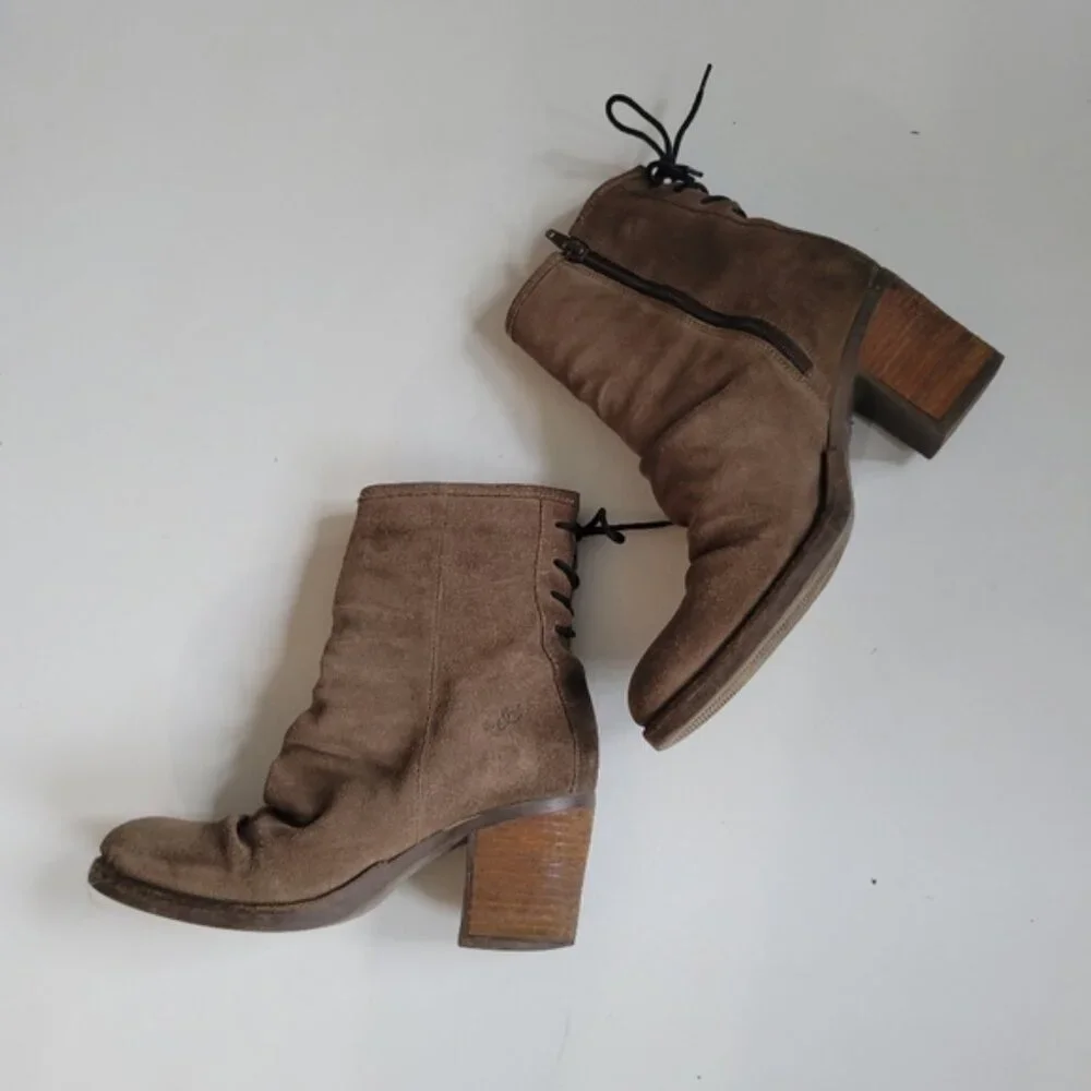 BOS & CO Barlow Suede Lace Up Back Heeled Booties Size 39 EU  8 US